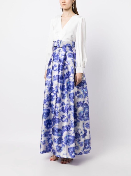 Zoe belted floral-print gown