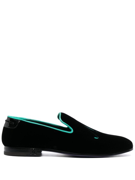 slogan-embroidered velvet loafers