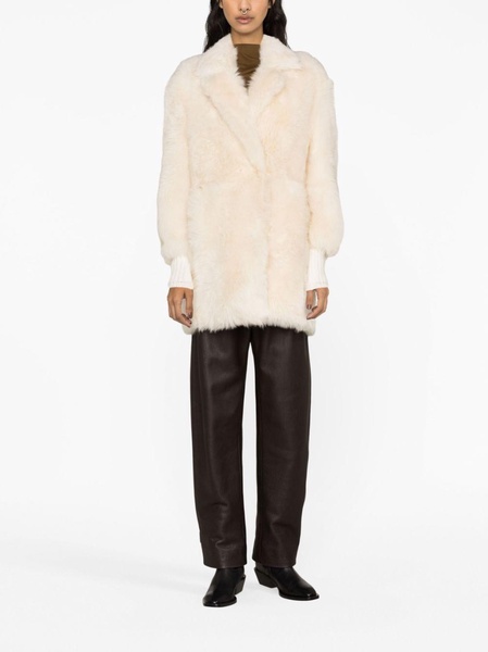 single-breasted faux-fur coat