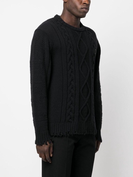 cable-knit distressed-finish jumper