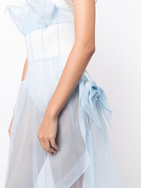 bow-appliqué tulle midi dress