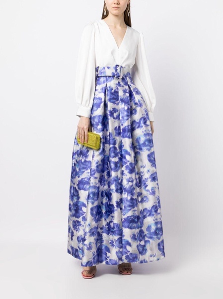 Zoe belted floral-print gown