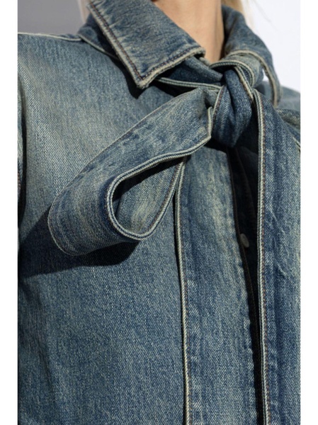 bow-detail denim shirt