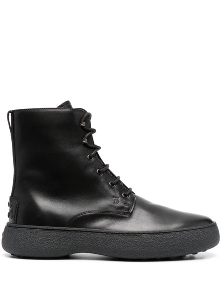 Black Leather Lace-up Ankle Boot