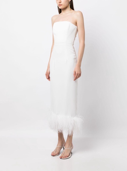 white Minelli feather trim midi dress