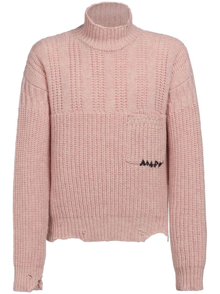 logo-embroidered distressed jumper