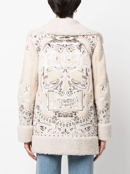 embroidered-paisley shearling coat