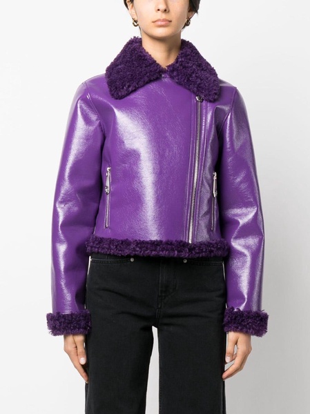 faux shearling-trim biker jacket