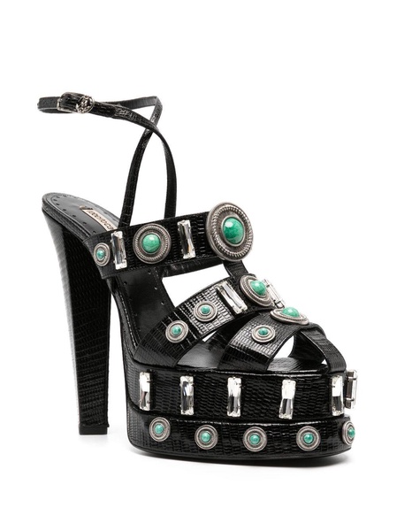 gemstone-detail leather platform sandals