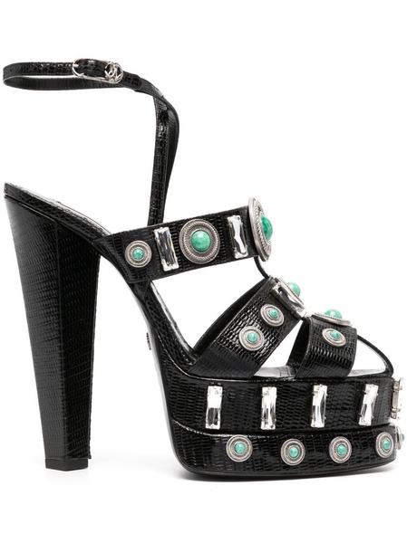 gemstone-detail leather platform sandals