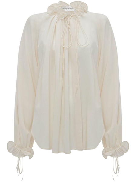 ruffle-trim pleated silk blouse