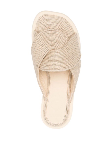 Petal interwoven leather slides 