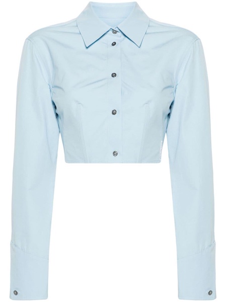 Blue Boned Cotton Cropped Shirt