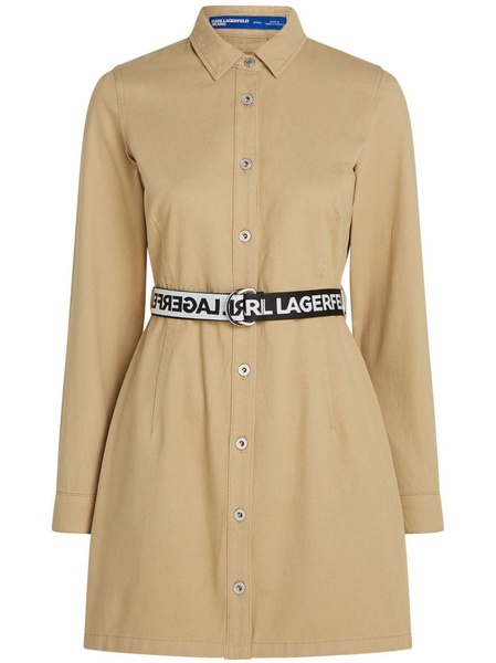 logo-belt long-sleeve shirt dress