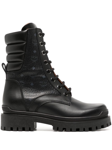 Visetos-print leather lace-up boots