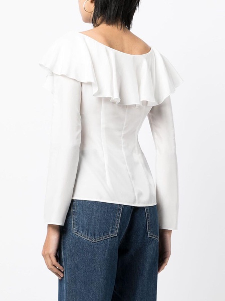 off shoulder frilled silk blouse