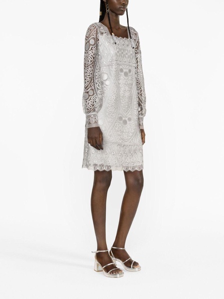 long-sleeve macramé-lace minidress