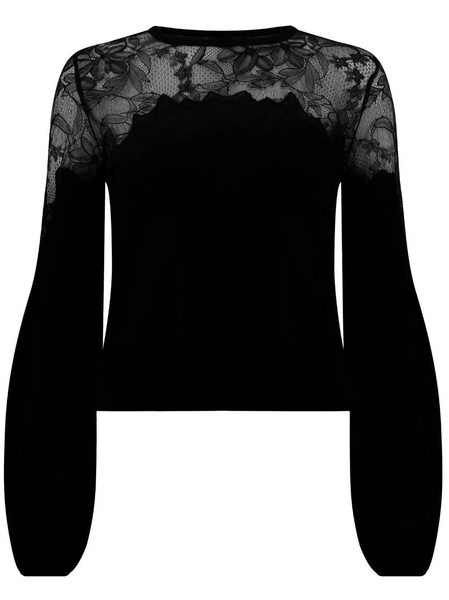 lace-panel round-neck jumper