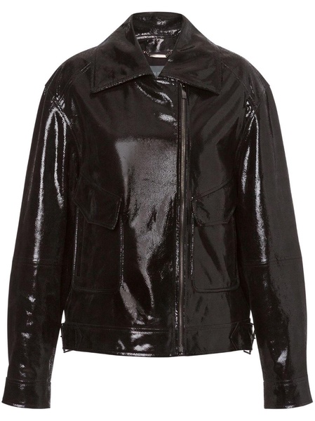 patent-finish leather biker jacket 