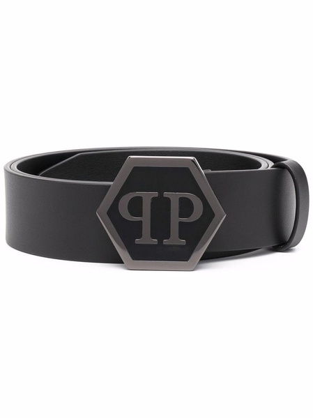 hexagonal logo-buckle belt