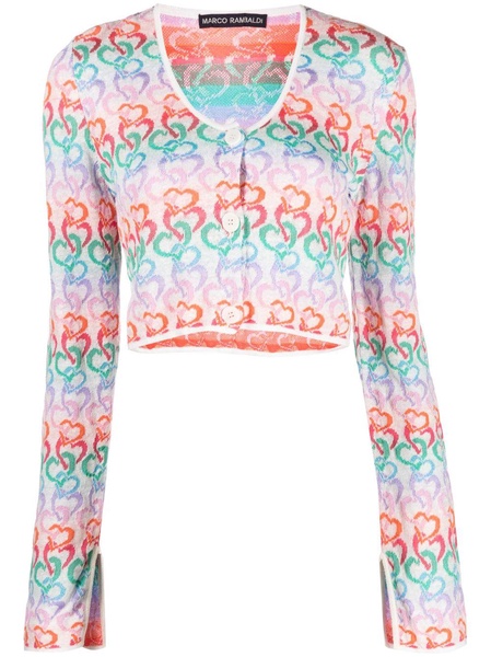 hearts-pattern cropped cardigan