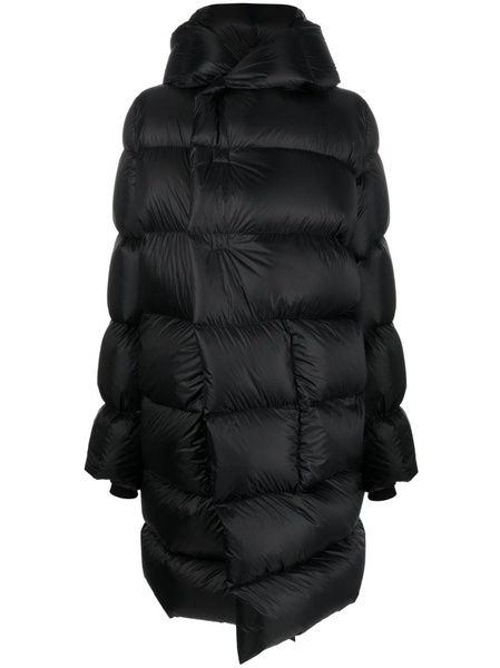 black hooded quilted long coat