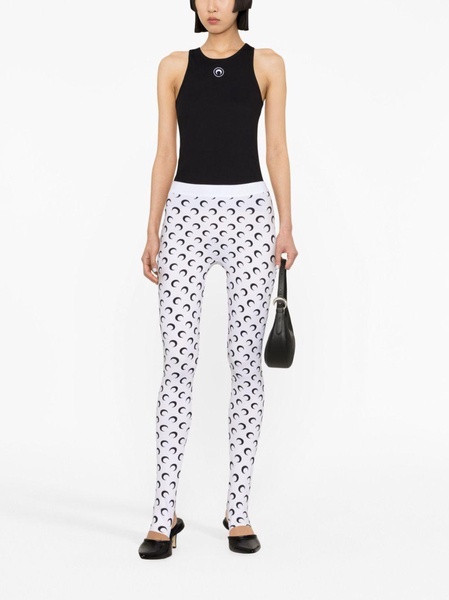 White Fuseaux Moon-Print Leggings