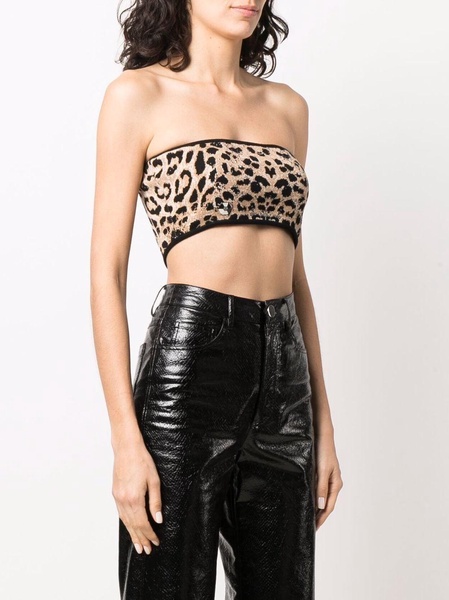 knitted leopard-print bandeau top