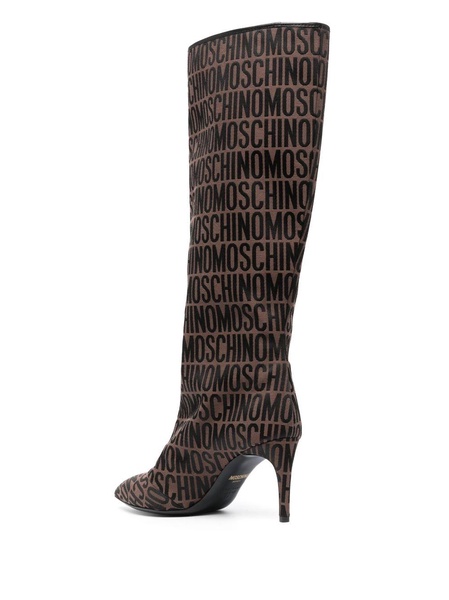 logo-print high-knee boots