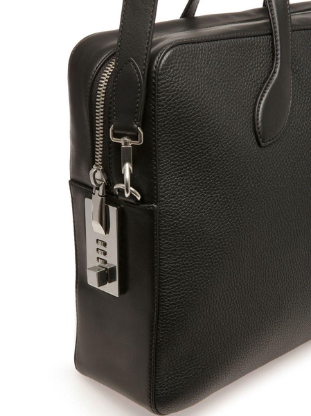 combination-lock leather laptop bag