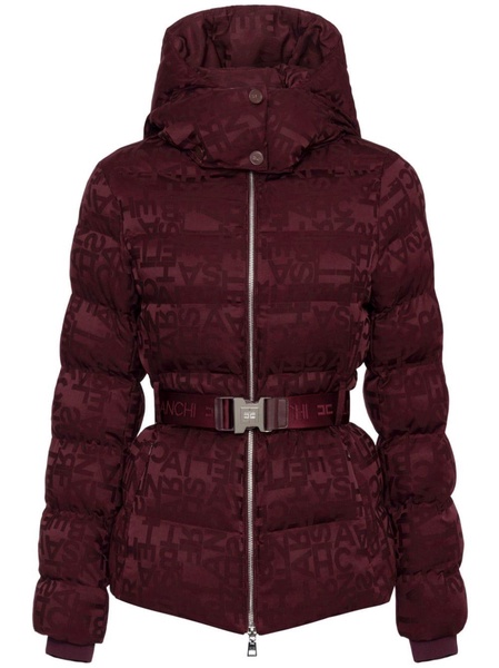 jacquard logo belted puffer coat