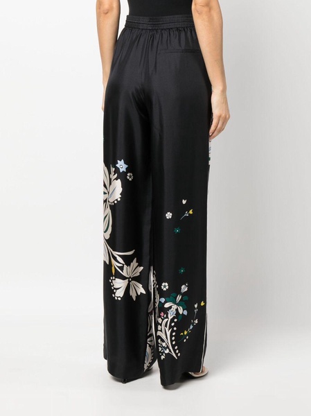 Floral wide-leg silk pants