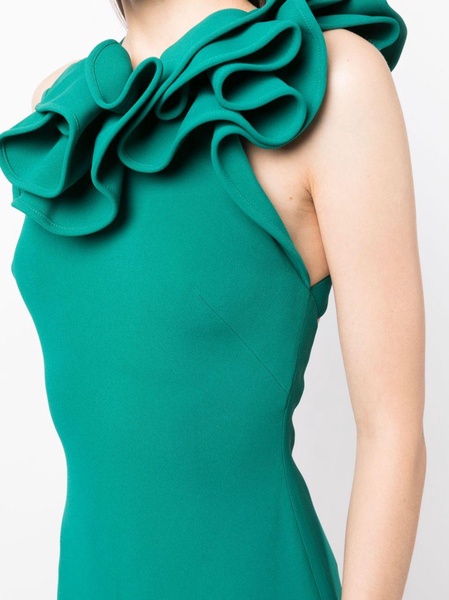 ruffle-detail cady halterneck dress