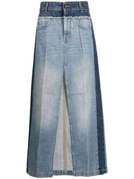 panelled denim maxi skirt