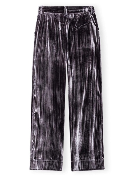 striped velvet-finish straight-leg trousers