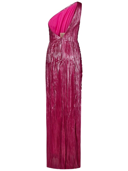 Strawberry Silk Maxi Dress with One-Shoulder and Side Slit