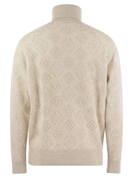 Brunello Cucinelli Geometric Jacquard Turtleneck Sweater In Alpaca, Cotton And Wool