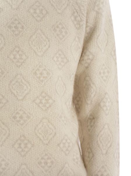 Brunello Cucinelli Geometric Jacquard Turtleneck Sweater In Alpaca, Cotton And Wool