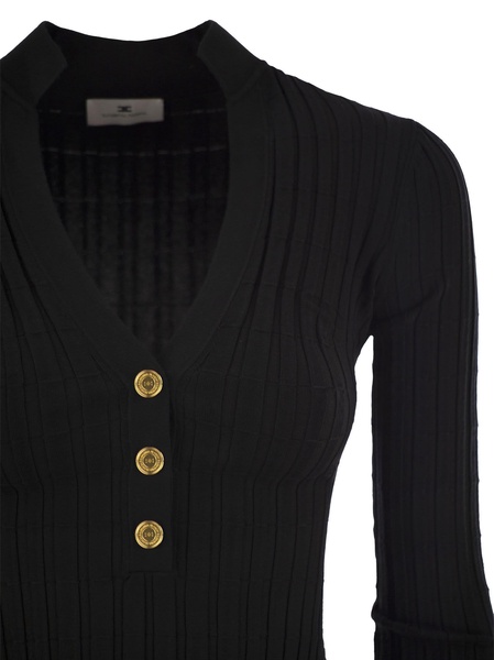 Ribbed Viscose Sweater With Button Placket Elisabetta Franchi