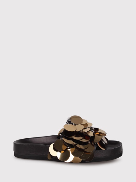 Rabanne Gold Sequined Leather Slip-on Sandals