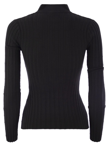 Ribbed Viscose Sweater With Button Placket Elisabetta Franchi