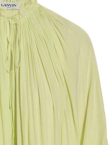 Lanvin Pleated Ruffled Tied-Neck Shift Dress