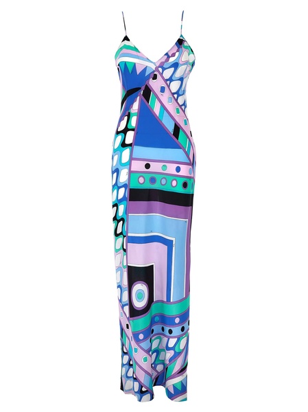 Blue Vivara Print Silk Maxi Dress