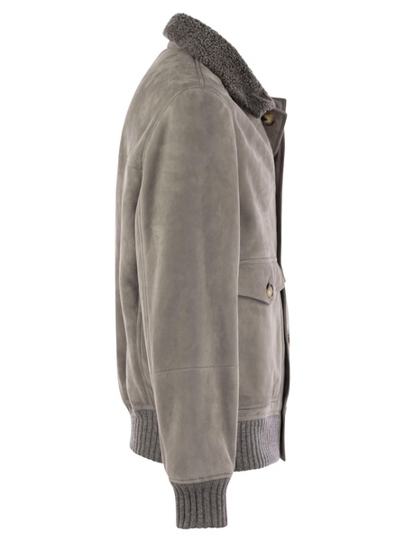 Brunello Cucinelli Sheepskin Bomber Jacket With Wool Details