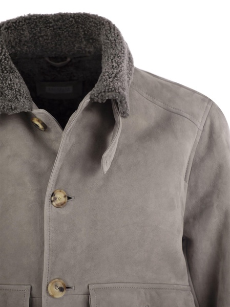 Brunello Cucinelli Sheepskin Bomber Jacket With Wool Details