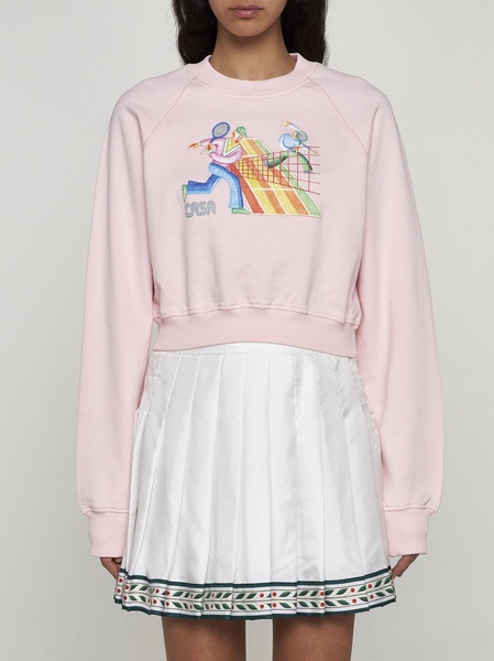 Crayon Tennis Players Cotton Cropped Sweatshirt