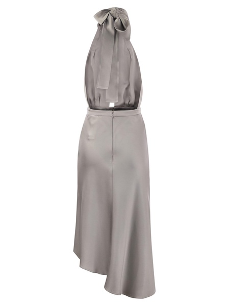 Elisabetta Franchi Satin Midi Dress With Asymmetric Skirt