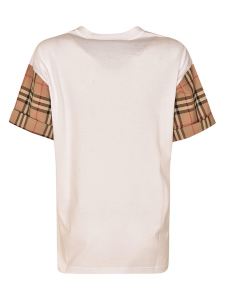 Check Sleeve Round Neck T-shirt