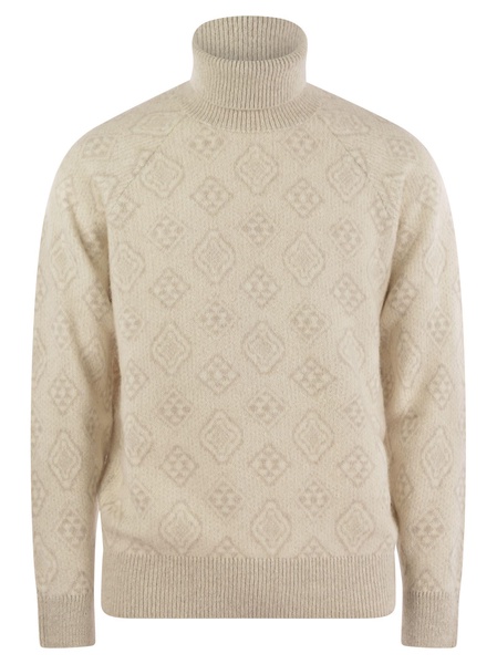 Brunello Cucinelli Geometric Jacquard Turtleneck Sweater In Alpaca, Cotton And Wool