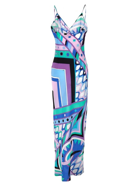 Blue Vivara Print Silk Maxi Dress